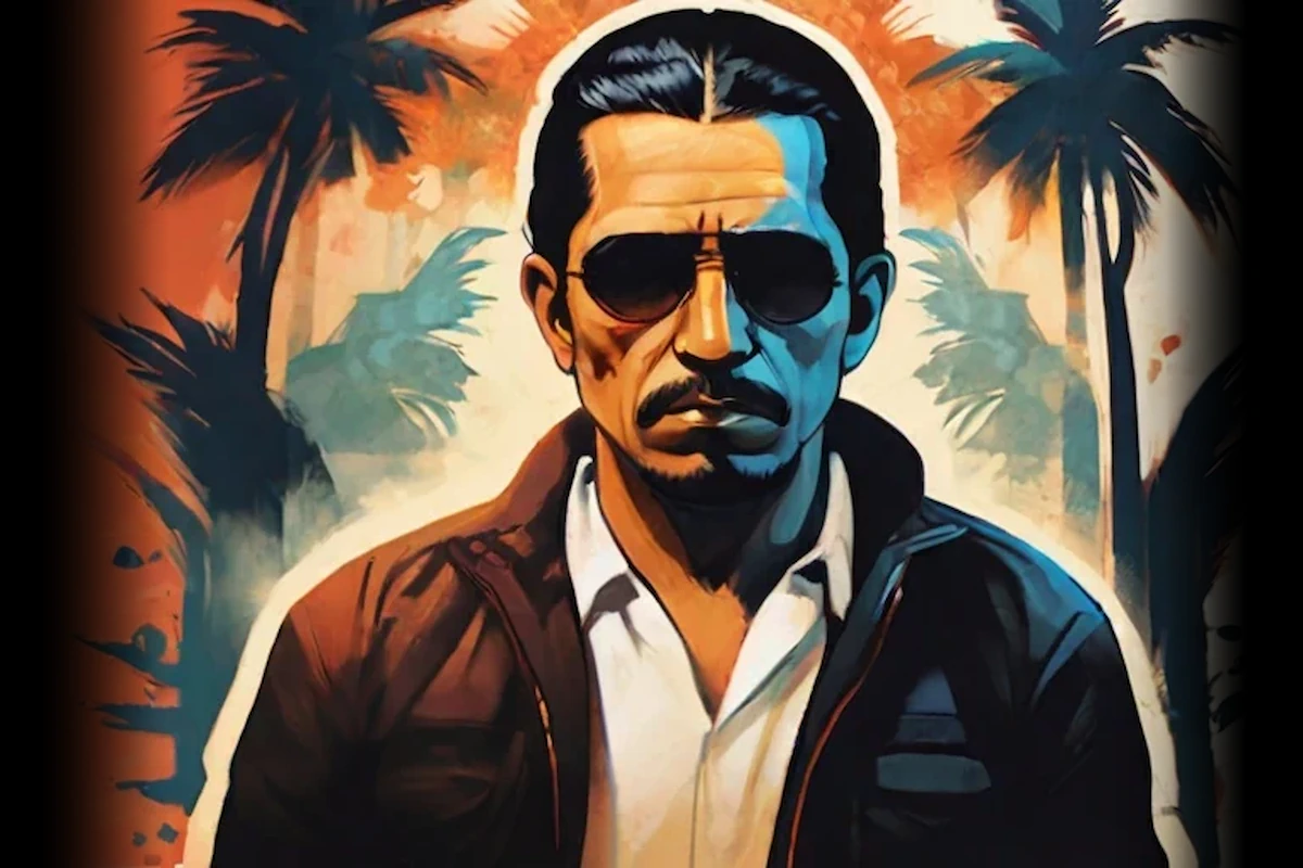 A grayscale image of a rough-looking man in a dark hoodie with a wild beard and hair